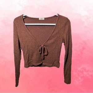 Brown, cropped tie front top/cardigan from Ardene
